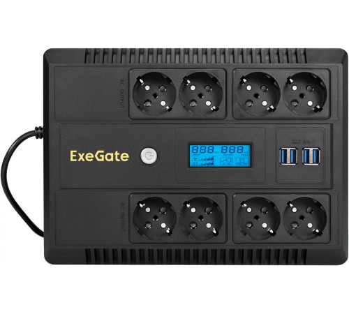 Exegate EX295013RUS ИБП ExeGate NEO Smart LHB-650.LCD.AVR.8SH.CH.RJ.USB <650VA/390W, LCD, AVR, 8*Schuko, RJ45/11, USB, 4*USB-порта для зарядки, Black>