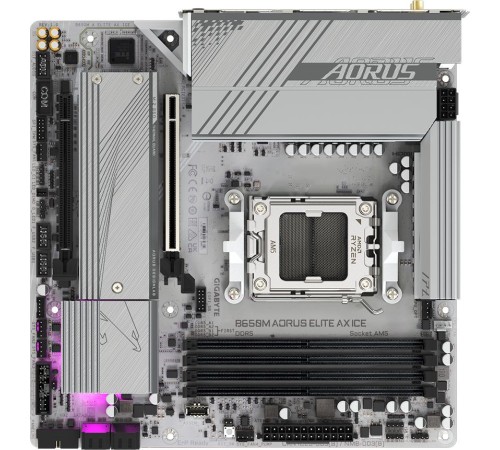Материнская плата Gigabyte B650M A ELITE AX ICE SocketAM5 AMD B650 4xDDR5 mATX AC`97 8ch(7.1) 2.5Gg RAID+HDMI+DP