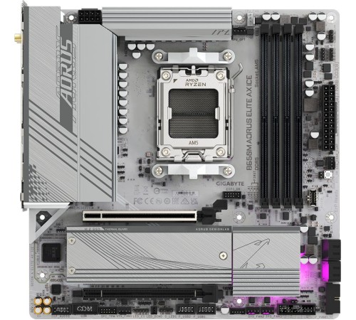 Материнская плата Gigabyte B650M A ELITE AX ICE SocketAM5 AMD B650 4xDDR5 mATX AC`97 8ch(7.1) 2.5Gg RAID+HDMI+DP