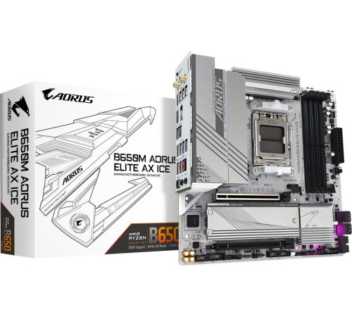 Материнская плата Gigabyte B650M A ELITE AX ICE SocketAM5 AMD B650 4xDDR5 mATX AC`97 8ch(7.1) 2.5Gg RAID+HDMI+DP