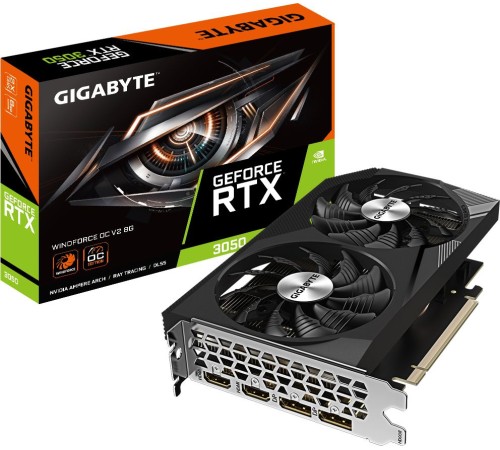 Видеокарта Gigabyte PCI-E 4.0 GV-N3050WF2OCV2-8GD NVIDIA GeForce RTX 3050 8192Mb 128 GDDR6 1792/14000 DVIx1 HDMIx1 DPx1 HDCP Ret