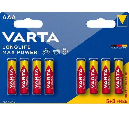 Батарейка Varta LONGLIFE MAX POWER (MAX TECH) LR03 AAA BL8 Alkaline 1.5V (4703) (8/160) VARTA 04703101428
