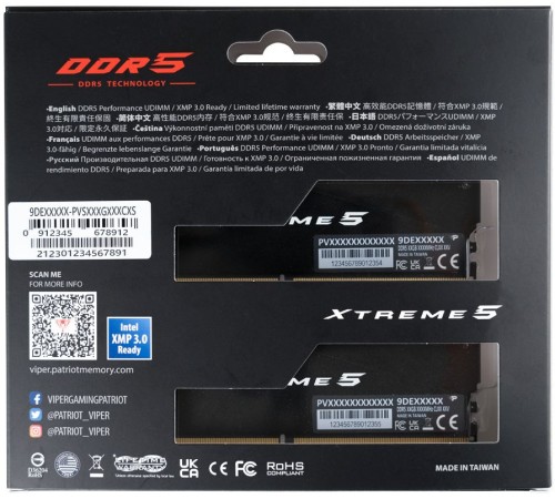 Память DDR5 2x16GB 7600MHz Patriot PVX532G76C36K Viper Xtreme 5 RTL PC5-60800 CL36 DIMM 288-pin 1.1В Ret