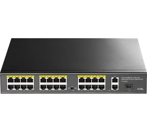 Коммутатор Cudy FS1026PS1 (L2) 24x100Мбит/с 2x1Гбит/с 1SFP 24PoE 24PoE+ 300W неуправляемый