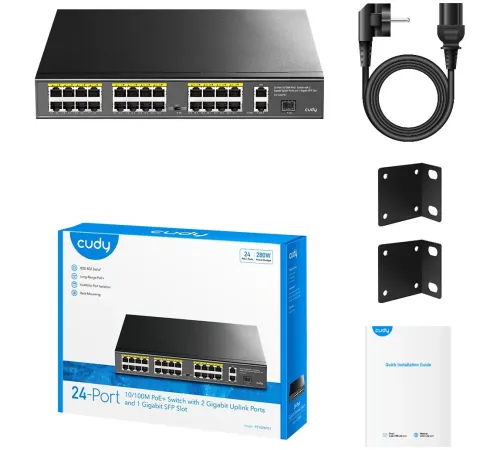 Коммутатор Cudy FS1026PS1 (L2) 24x100Мбит/с 2x1Гбит/с 1SFP 24PoE 24PoE+ 300W неуправляемый