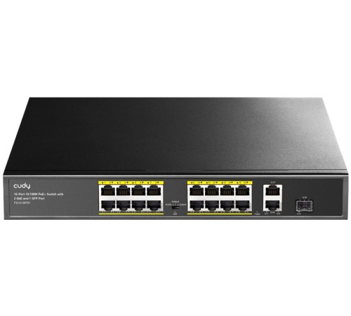 Коммутатор Cudy FS1018PS1 (L2) 16x100Мбит/с 2x1Гбит/с 1SFP 16PoE+ 200W неуправляемый