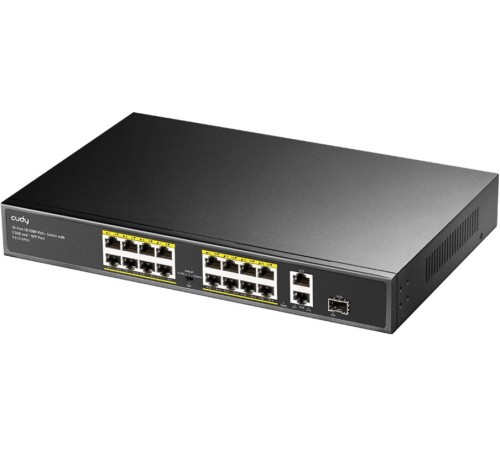 Коммутатор Cudy FS1018PS1 (L2) 16x100Мбит/с 2x1Гбит/с 1SFP 16PoE+ 200W неуправляемый