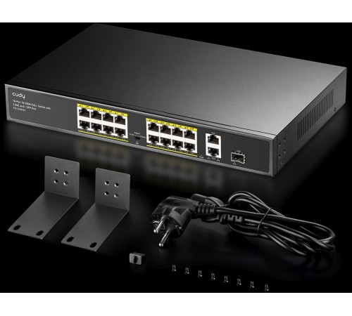 Коммутатор Cudy FS1018PS1 (L2) 16x100Мбит/с 2x1Гбит/с 1SFP 16PoE+ 200W неуправляемый