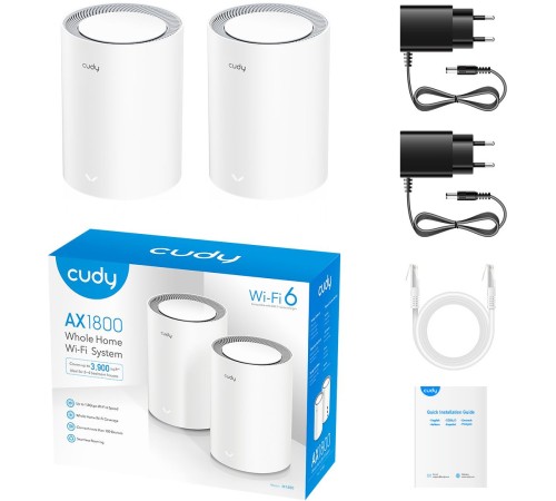 Бесшовный Mesh роутер Cudy M1800 (M1800 2-PACK) AX1800 10/100/1000BASE-TX/Wi-Fi белый (упак.:2шт) Бесшовный Mesh роутер Cudy M1800 (M1800 2-PACK) AX1800 10/100/1000BASE-TX/Wi-Fi белый (упак.:2шт)