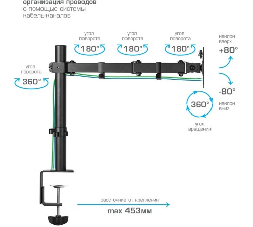 Кронштейн для мониторов Kromax CASPER-507 черный 10"-34" макс.10кг настольный поворот и наклон