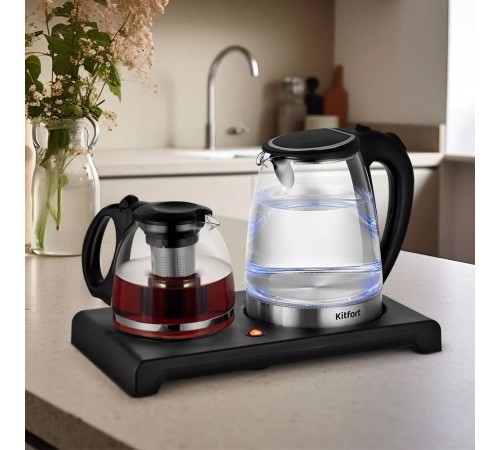 Чайный набор Kitfort КТ-6180 2л. 1500Вт черный (корпус: стекло)