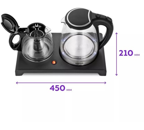 Чайный набор Kitfort КТ-6180 2л. 1500Вт черный (корпус: стекло)