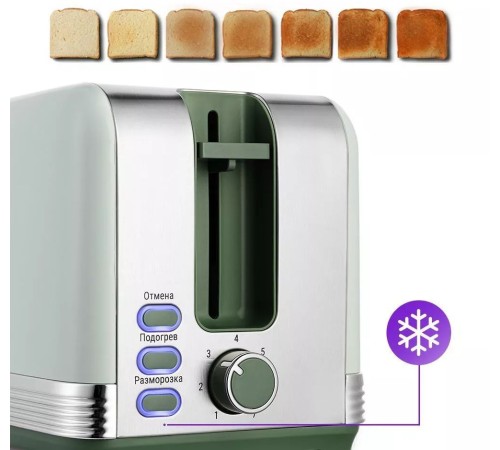 Тостер Kitfort КТ-6070 930Вт фисташковый/серебристый Тостер Kitfort КТ-6070 930Вт фисташковый/серебристый