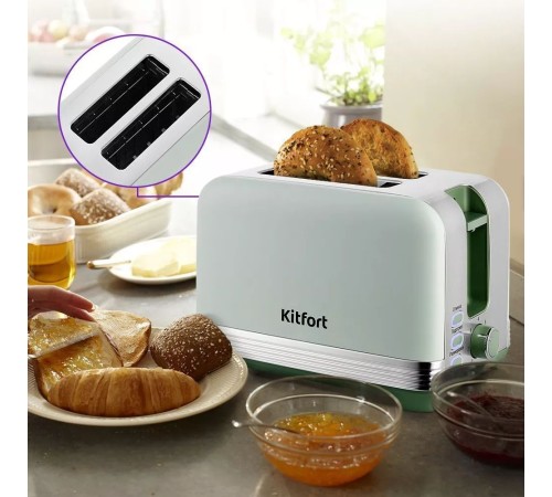 Тостер Kitfort КТ-6070 930Вт фисташковый/серебристый Тостер Kitfort КТ-6070 930Вт фисташковый/серебристый