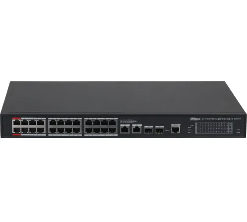 DAHUA DH-S4228-24GT-240 24-портовый гигабитный управляемый коммутатор с PoE, уровень L2, 24xRJ45 1GB, 2xRJ45 1Gb, 2xSFP 1Gb