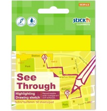 Блок самоклеящийся пластиковый Stick`n Clearnote 21709 76x76мм 50лист. желтый неон прозрачный