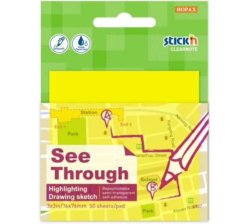 Блок самоклеящийся пластиковый Stick`n Clearnote 21709 76x76мм 50лист. желтый неон прозрачный Блок самоклеящийся пластиковый Stick`n Clearnote 21709 76x76мм 50лист. желтый неон прозрачный