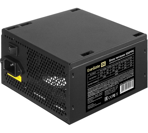 Блок питания 500W ExeGate 500PPE (ATX, APFC, PC, 80 PLUS, 12cm fan, 24pin, 2x(4+4)pin, 2xPCI-E, 5xSATA, 3xIDE, black, кабель) (EX260641RUS-PC)