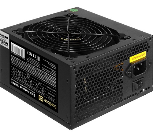 Блок питания 500W ExeGate 500PPE (ATX, APFC, PC, 80 PLUS, 12cm fan, 24pin, 2x(4+4)pin, 2xPCI-E, 5xSATA, 3xIDE, black, кабель) (EX260641RUS-PC)