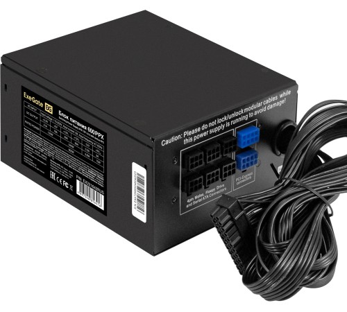 Блок питания Exegate ATX 600W 600PPX 80+ (20+4pin) APFC 140mm fan 6xSATA Cab Manag