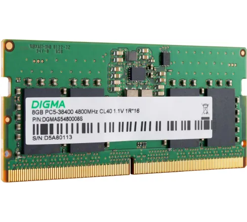 Память DDR5 8GB 4800MHz Digma DGMAS5480008S RTL PC5-38400 CL40 SO-DIMM 288-pin 1.1В single rank Ret Память DDR5 8GB 4800MHz Digma DGMAS5480008S RTL PC5-38400 CL40 SO-DIMM 288-pin 1.1В single rank Ret