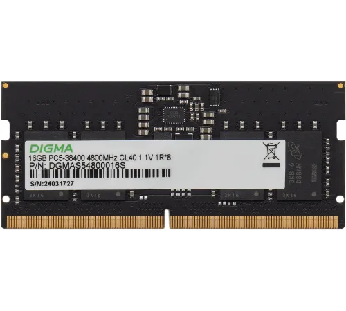 Память DDR5 16GB 4800MHz Digma DGMAS54800016S RTL PC5-38400 CL40 SO-DIMM 262-pin 1.1В single rank Ret