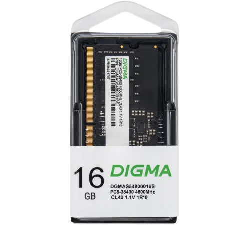 Память DDR5 16GB 4800MHz Digma DGMAS54800016S RTL PC5-38400 CL40 SO-DIMM 262-pin 1.1В single rank Ret