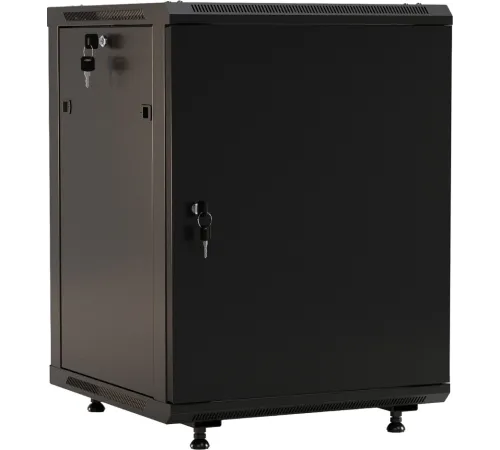 Шкаф коммутационный Hyperline (TWB-FC-1266-SR-RAL9004) настенный 12U 600x600мм пер.дв.металл задн.дв.спл.стал.лист 2 бок.пан. 60кг черный IP20