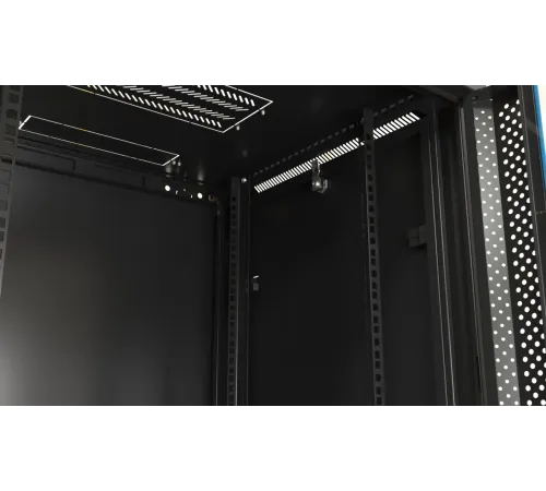 Шкаф коммутационный Hyperline (TWB-2766-SR-RAL9004) настенный 27U 600x600мм пер.дв.стал.лист 2 бок.пан. 60кг черный 1304мм