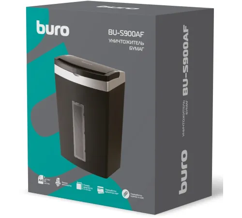 Шредер Buro Office BU-S900AF черный (секр.P-5) фрагменты 8лист. 20лтр. скрепки скобы пл.карты Шредер Buro Office BU-S900AF черный (секр.P-5) фрагменты 8лист. 20лтр. скрепки скобы пл.карты