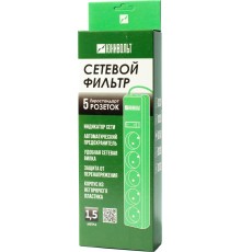 Сетевой фильтр Юнивольт 00-00000389 1.5м (5 розеток) белый (коробка)