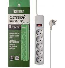 Сетевой фильтр Юнивольт 00-00000390 3м (5 розеток) белый (коробка)