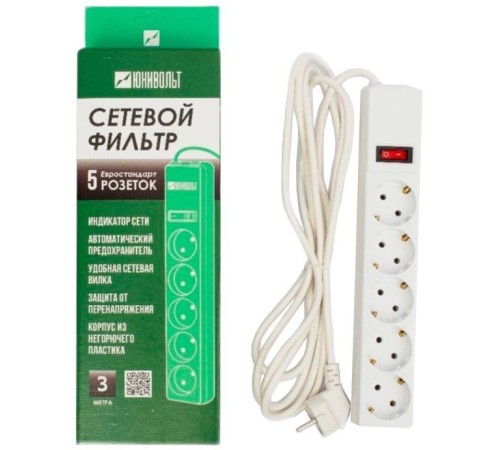 Сетевой фильтр Юнивольт 00-00000406 3м (5 розеток) белый (коробка) Сетевой фильтр Юнивольт 00-00000406 3м (5 розеток) белый (коробка)