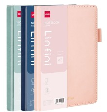 Блокнот Deli LINFINI EN158L A5 210х143мм искусст. кожа 144л линейка твердая обложка ассорти ассорти:син/роз/зел