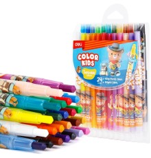 Восковые мелки Deli EC223-24 кругл. с поворотным механизмом 24цв. дл.165мм д.10мм блист.европод.