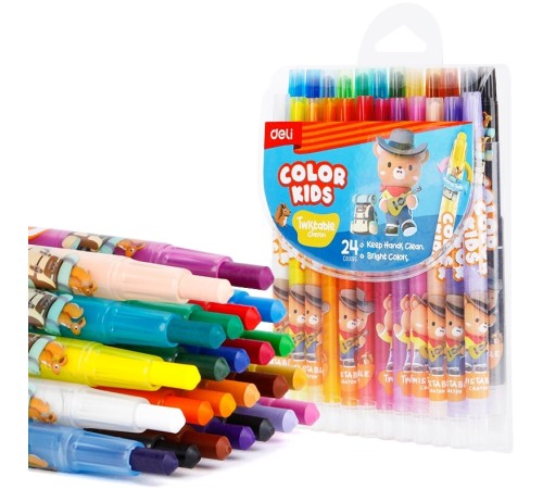 Восковые мелки Deli EC223-24 кругл. с поворотным механизмом 24цв. дл.165мм д.10мм блист.европод.