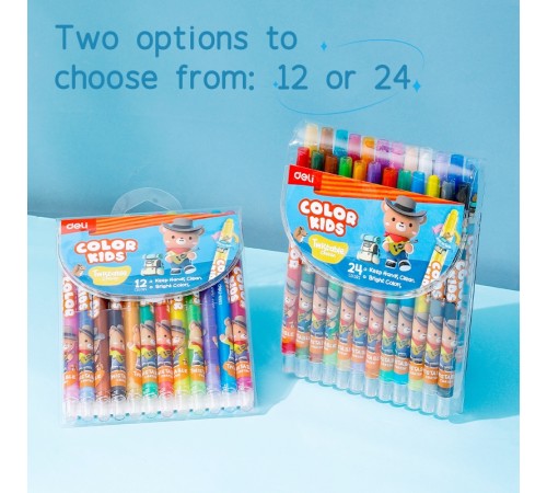 Восковые мелки Deli EC223-24 кругл. с поворотным механизмом 24цв. дл.165мм д.10мм блист.европод.