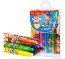 Восковые мелки Deli EC223-12 кругл. с поворотным механизмом 12цв. (12шт) дл.165мм д.10мм блист.европод.