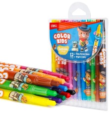 Восковые мелки Deli EC223-12 кругл. с поворотным механизмом 12цв. (12шт) дл.165мм д.10мм блист.европод.