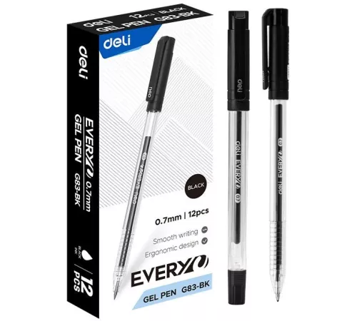 Ручка гелев. Deli EveryU EG83-BK прозрачный d=0.7мм черн. черн. 1стерж. кругл.