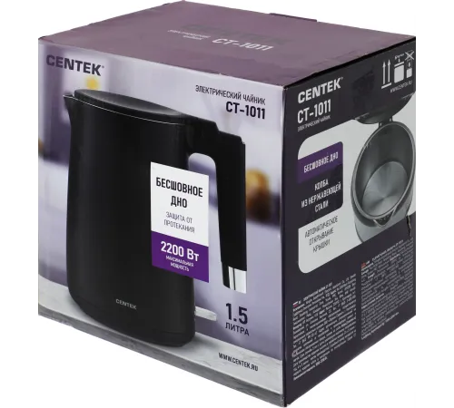 Чайник электрический Centek CT-1011 1.5л. 2200Вт черный корпус: металл/пластик