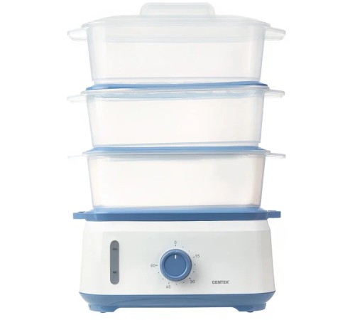 Пароварка Centek CT-1462 3ярус. 1050Вт белый/голубой Пароварка Centek CT-1462 3ярус. 1050Вт белый/голубой