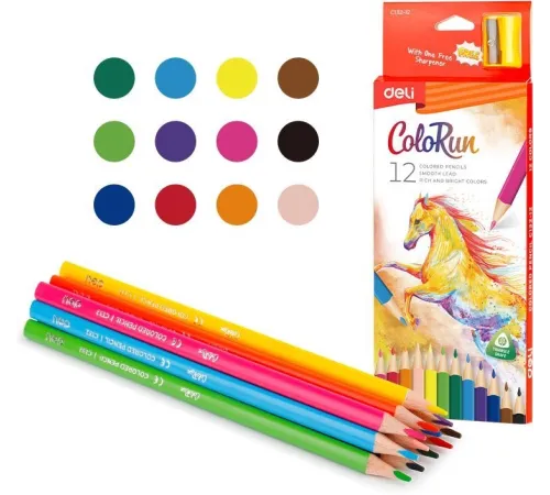 Карандаши цветные Deli ColoRun EC132-12 трехгран. пластик 12цв. коробка/европод.