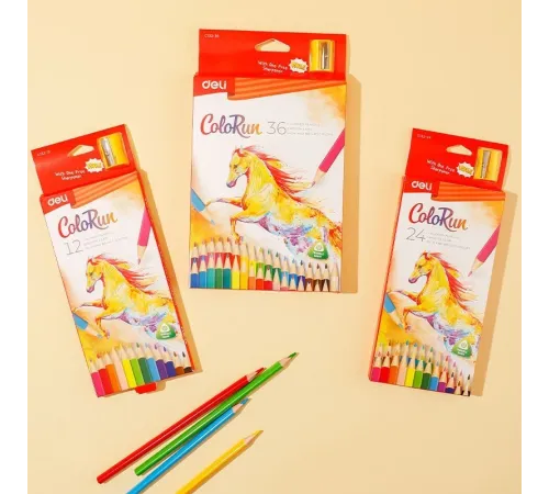 Карандаши цветные Deli ColoRun EC132-12 трехгран. пластик 12цв. коробка/европод.