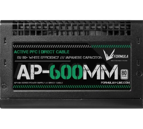 Блок питания Formula ATX 600W AP-600ММ 80 PLUS WHITE (20+4pin) APFC 120mm fan 6xSATA RTL Блок питания Formula ATX 600W AP-600ММ 80 PLUS WHITE (20+4pin) APFC 120mm fan 6xSATA RTL