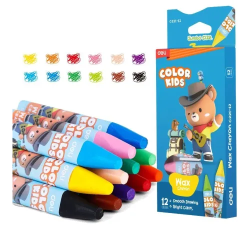 Восковые мелки Deli EC221-12 трехгр. 12цв. (12шт) дл.75мм д.11мм картон.кор./европод.