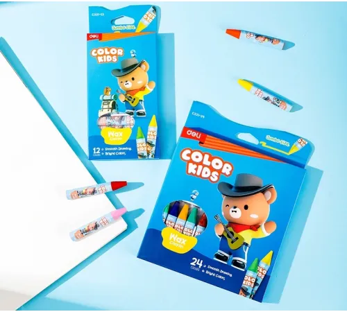 Восковые мелки Deli EC221-12 трехгр. 12цв. (12шт) дл.75мм д.11мм картон.кор./европод.