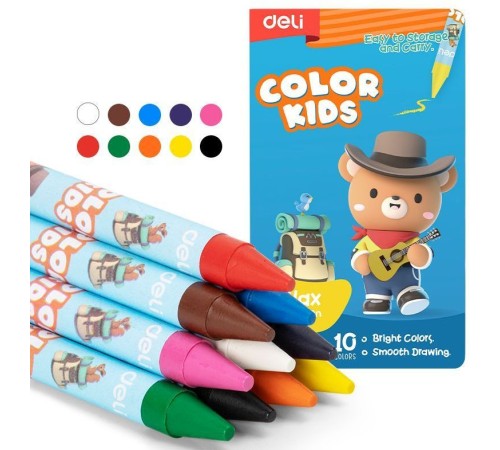 Восковые мелки Deli EC225-10 Color Kids кругл. 10цв. дл.90мм д.8мм