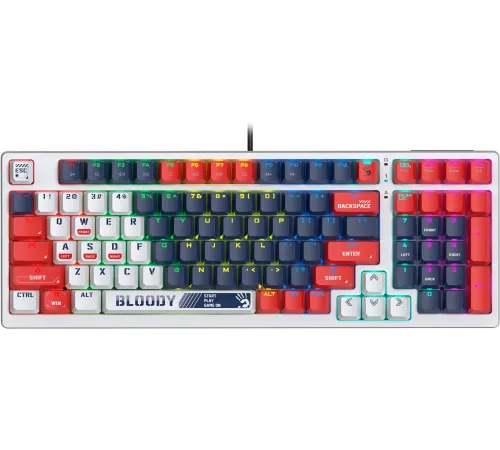Клавиатура A4Tech Bloody S98 Sports Navy BLMS Plus механическая синий/белый USB for gamer LED (S98 SPORTS NAVY BLMS RED PLUS)
