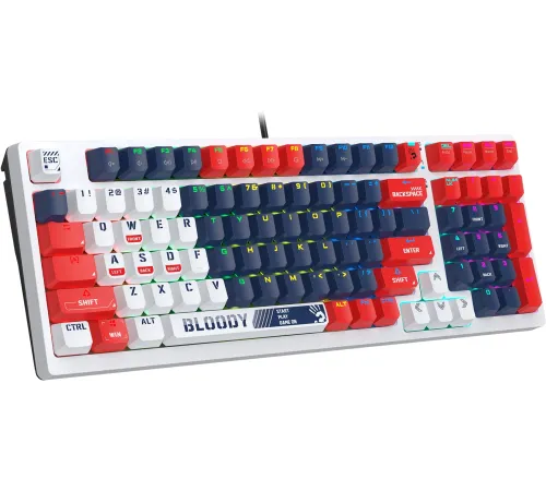 Клавиатура A4Tech Bloody S98 Sports Navy BLMS Plus механическая синий/белый USB for gamer LED (S98 SPORTS NAVY BLMS RED PLUS)